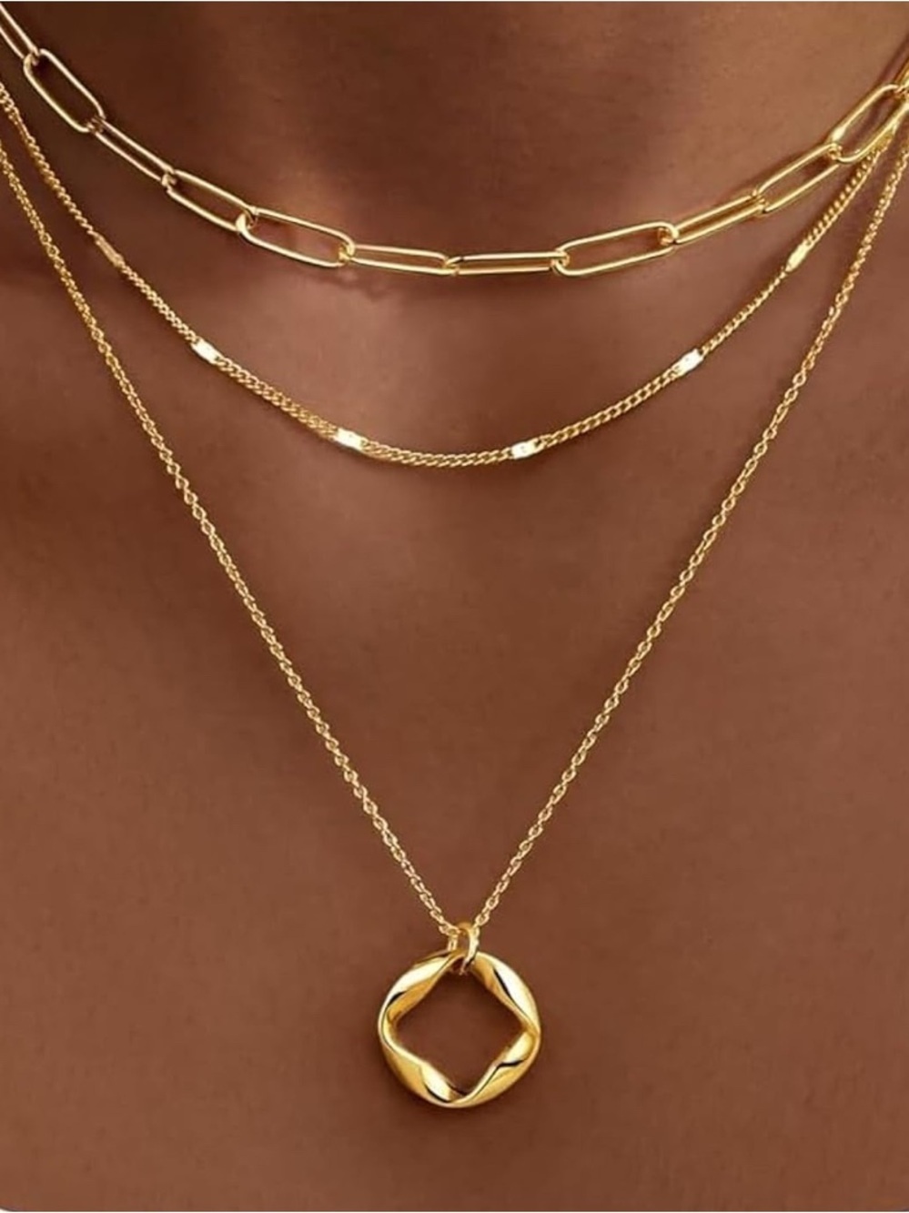 Trendy 14K Gold Plated Layered Pendant Necklace Set